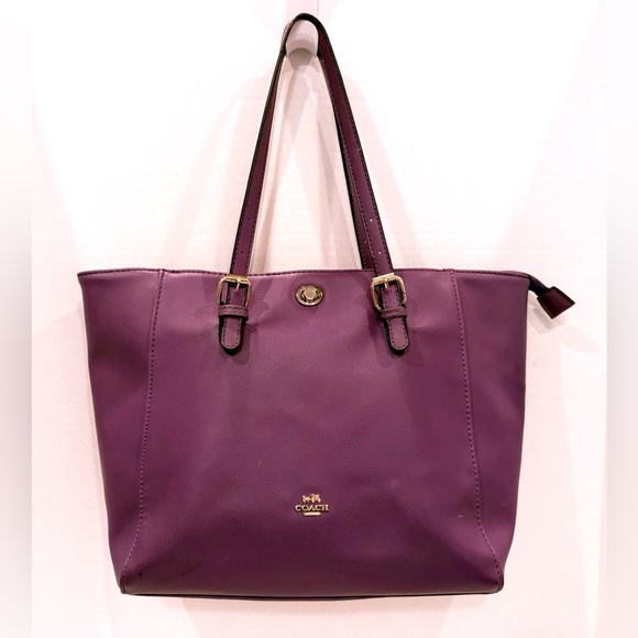 💜 Vintage Coach Purple Leather East/West Buckle Tote – Gold Hardware - Picture 2 of 11